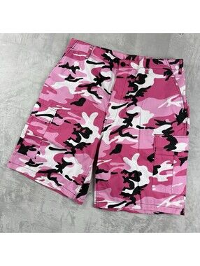 VTG Men’s XL Pink Black White Camouflage Cargo Shorts Military Streetwear Y2K